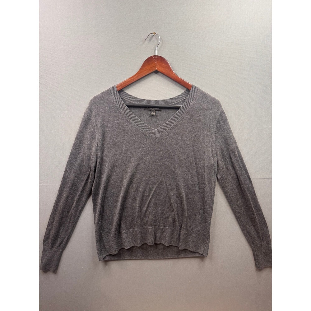 Banana‎ Republic V-Neck Sweater Womens Gray Ribbed Trim Knit Small